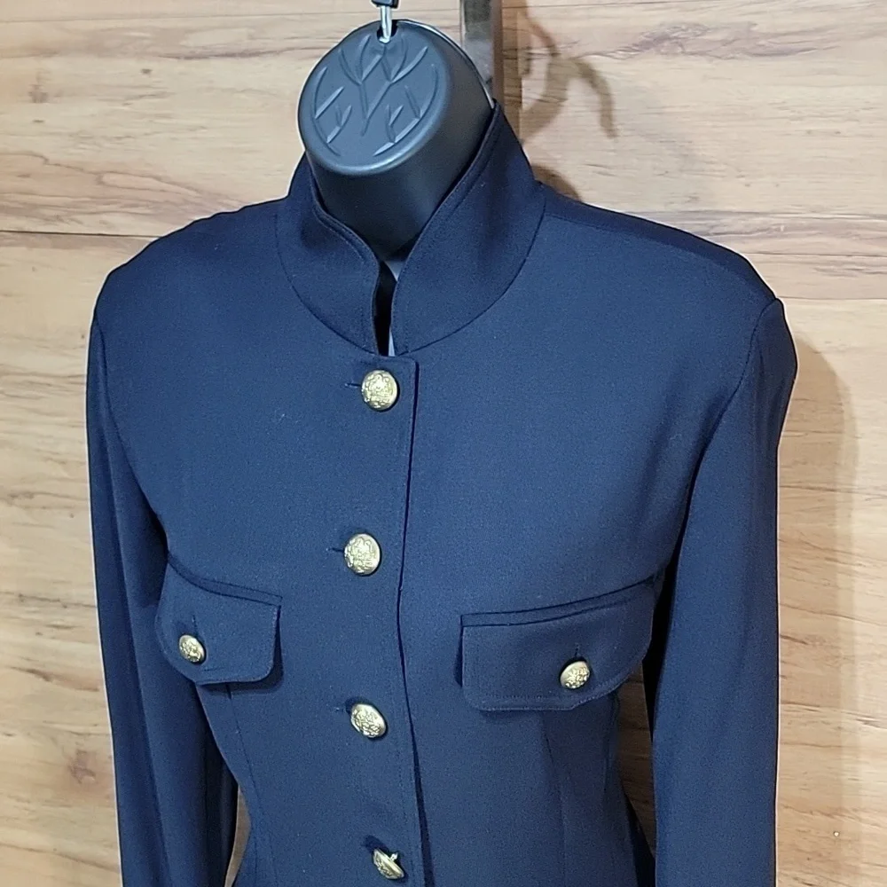 Vintage Bloomie’s Dana Buchman Fine Wool Navy Duster Jacket w/Gold Buttons - Picture 2 of 8